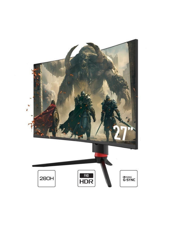 بورودو شاشة ألعاب منحنية بحجم 27 بوصة بدقة FHD ومعدل تحديث 280Hz، وقت استجابة 5ms، شاشة منحنية 1500R، شاشة متوافقة مع AMD FreeSync و G-Sync، قاعدة دوارة، إضاءة RGB، بدون حدود - Image 1